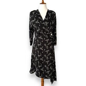Joie Black 3/4 Sleeve Surplice V Neck Silk Asymmetric Wrap Dress Size Small